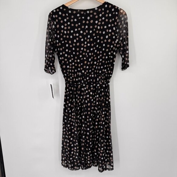 Enfocus Studio Black  Beige Polka Dot Cowl Neck Dress mesh Size 8 new - Picture 10 of 13